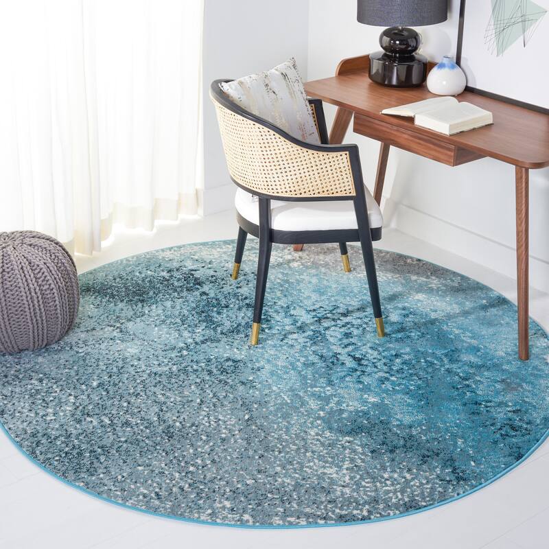SAFAVIEH Skyler Lular Modern Abstract Rug - 4' Round - Silver/Blue