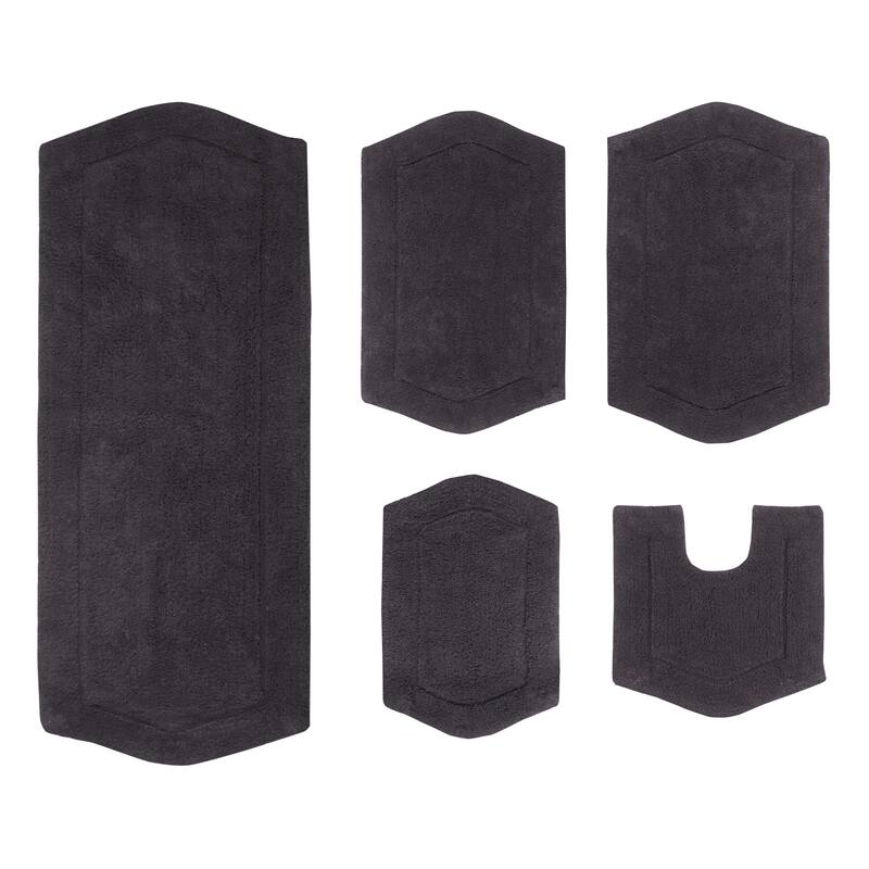 Waterford Collection 100% Cotton Non-Slip Bathroom Rug Set, Machine Washable Bath Rug, 5 Piece Bath Mat Set with Contour