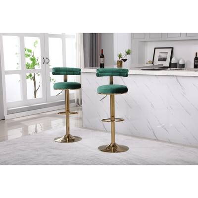 Swivel Bar Stool Adjustable Counter Height Bar Stool Kitchen Dining Cafe Hydraulic Bar Chair with Padded Back (Set of 2), Green