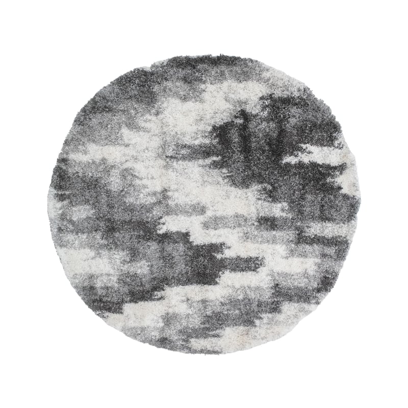 Noori Rug Lux Emma Casual Ikat Pattern 2-inch Thick Shag Rug - 5'3" x 5'3" - Charcoal/Ivory