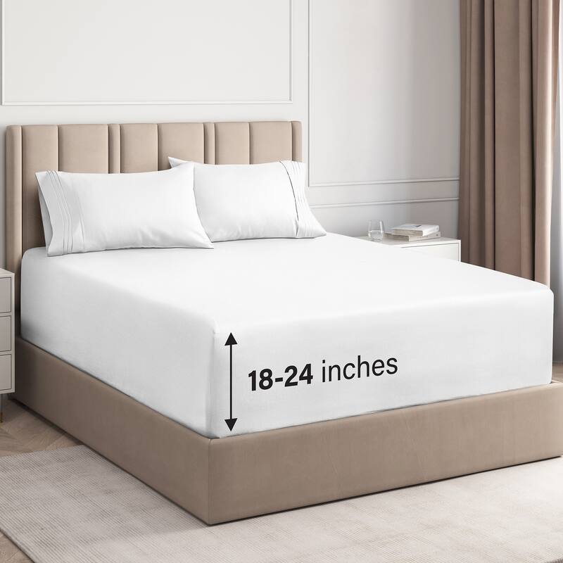 CGK Linens 4 Piece Solid Microfiber Extra Deep Pocket Bed Sheet Set - California King - White