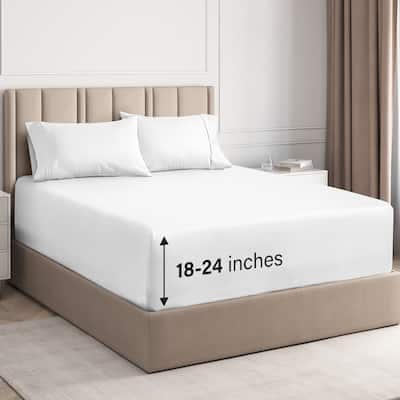 CGK Linens 4 Piece Solid Microfiber Extra Deep Pocket Bed Sheet Set
