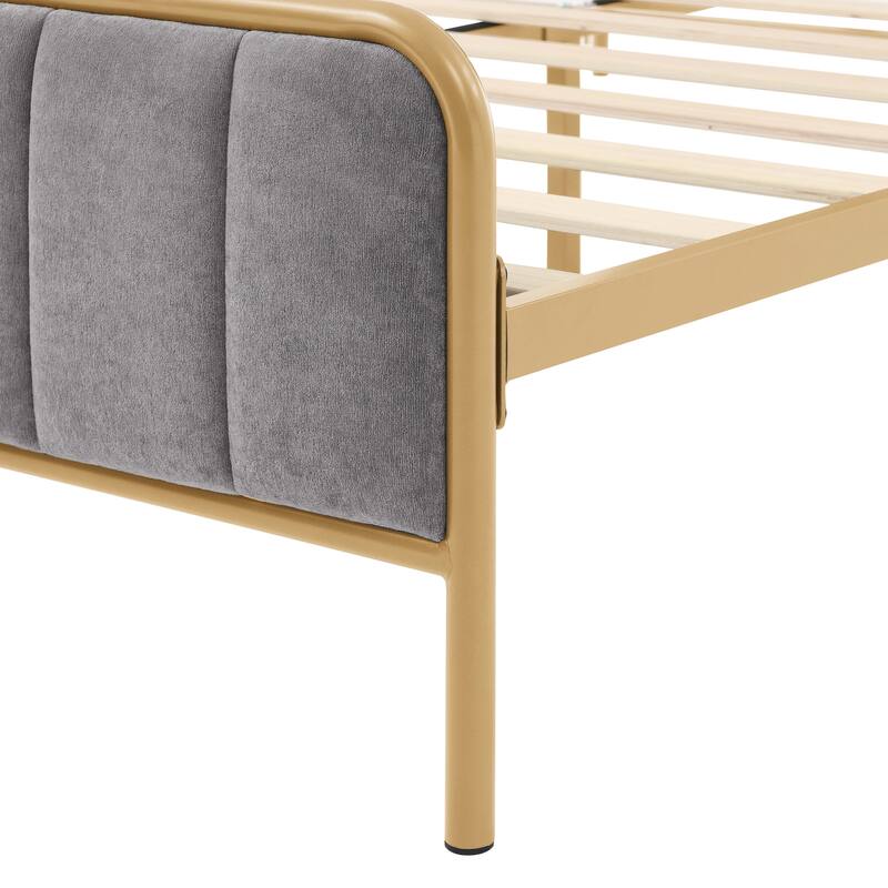 Queen Upholstered Bed Frame with Tufted Headboard