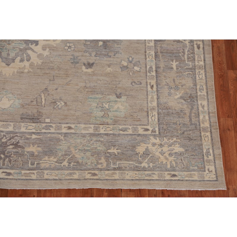Hand Knotted Oriental 100% Wool Carpet Transitional All-Over Beige & Ivories Oushak Area Rug - 12' 1'' X 9' 1''