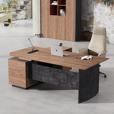 L Shaped Executive Desk Industrial Modern Office Desk w/Cabinets Sliding Socket USB Port