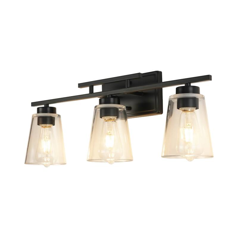 3-Light Modern Black Linear Cone Clear Glass Bathroom Vanity Light - 23.62 in. W x 7.09 in. D x 9.25 in. H
