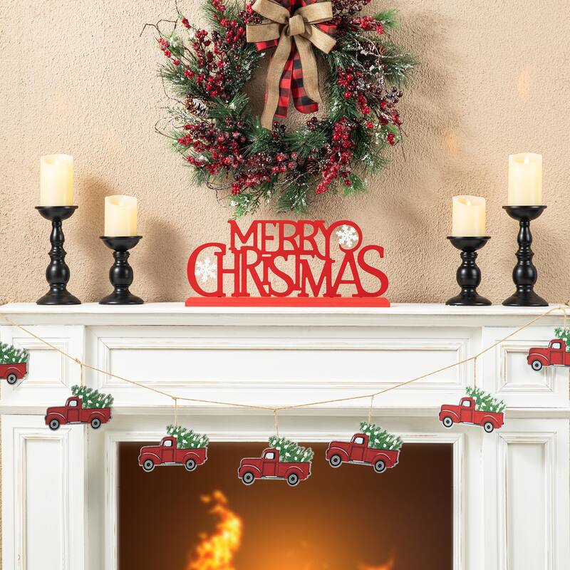 Glitzhome 18"L Wood Metal MERRY CHRISTMAS Word Sign Table Decor