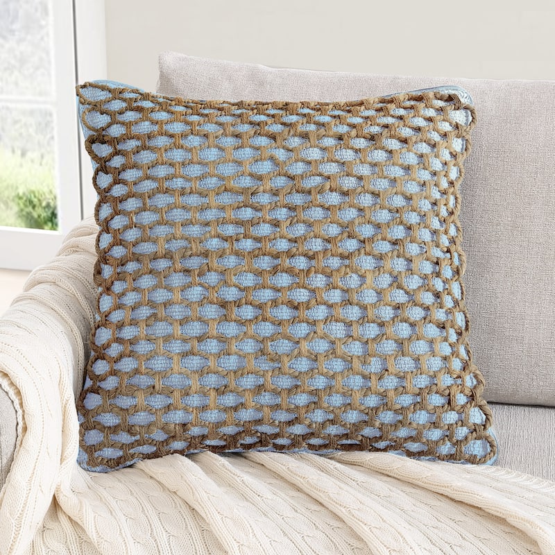 Boho Living Jada Braided Cotton/Jute Throw Pillows - Light Blue - 18x18