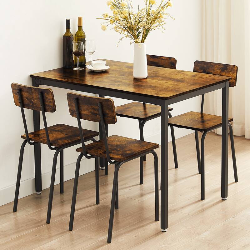 5 Piece Kitchen Dining Table Set, 4-Person Space-Saving Dinette - Rustic Brown