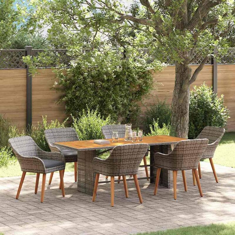 vidaXL Garden Dining 7/9 pcs poly rattan - 74.8 x 31.5 x 29.1 - Grey and brown - wood top