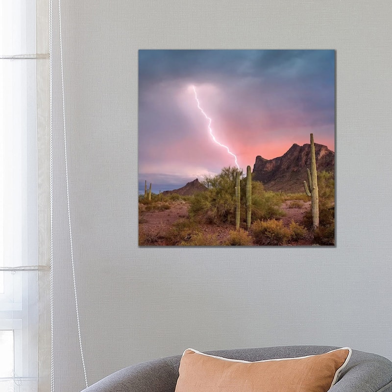 iCanvas "Saguaro Cacti With Lightning Over Peak In Desert, Picacho Peak State Park, Arizona" by Tim Fitzharris Canvas Print - 26x26x1.5