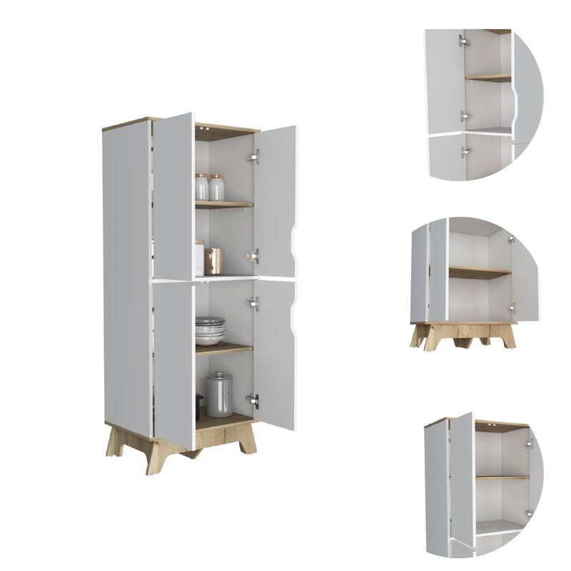 TUHOME Pamplona Double Kitchen Pantry with Double Door, 4 Legs, and 4 Shelves - N/A