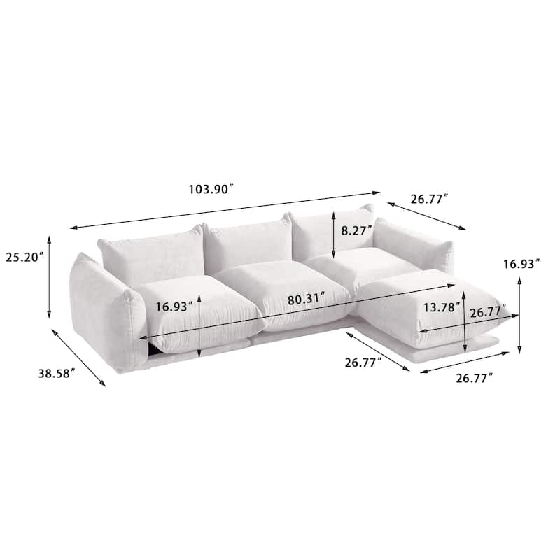 3 Seat Chenille Fabric Sectional Sofa with Ottoman