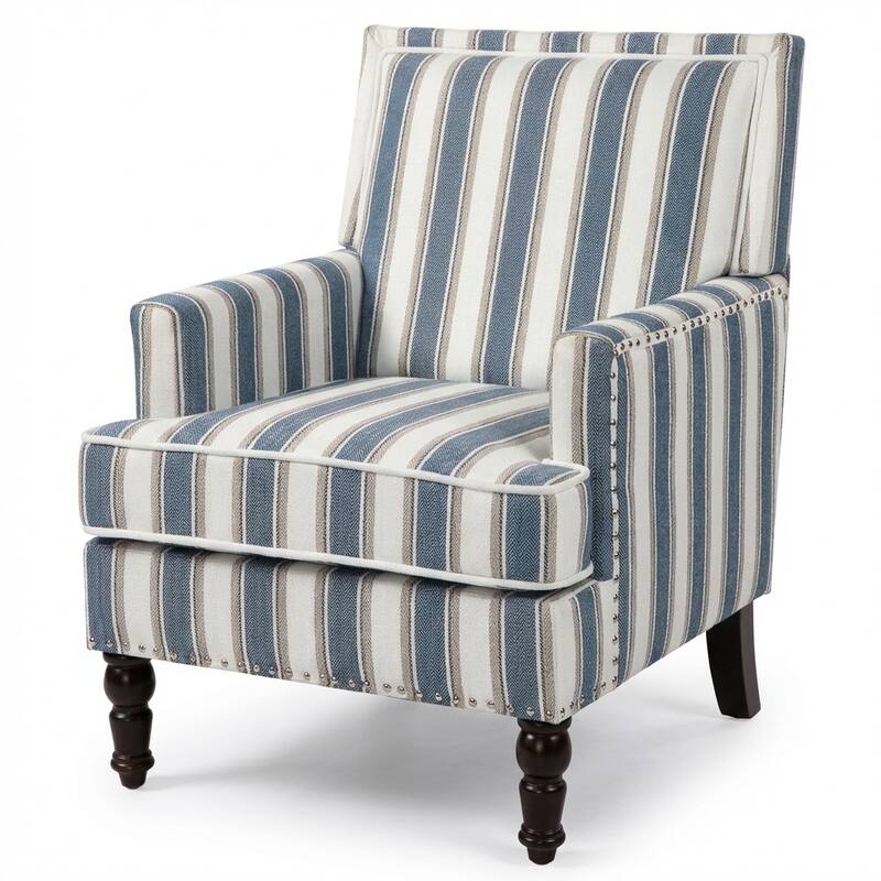 Modern Upholstered Striped Accent Chairs with Arms and High Back