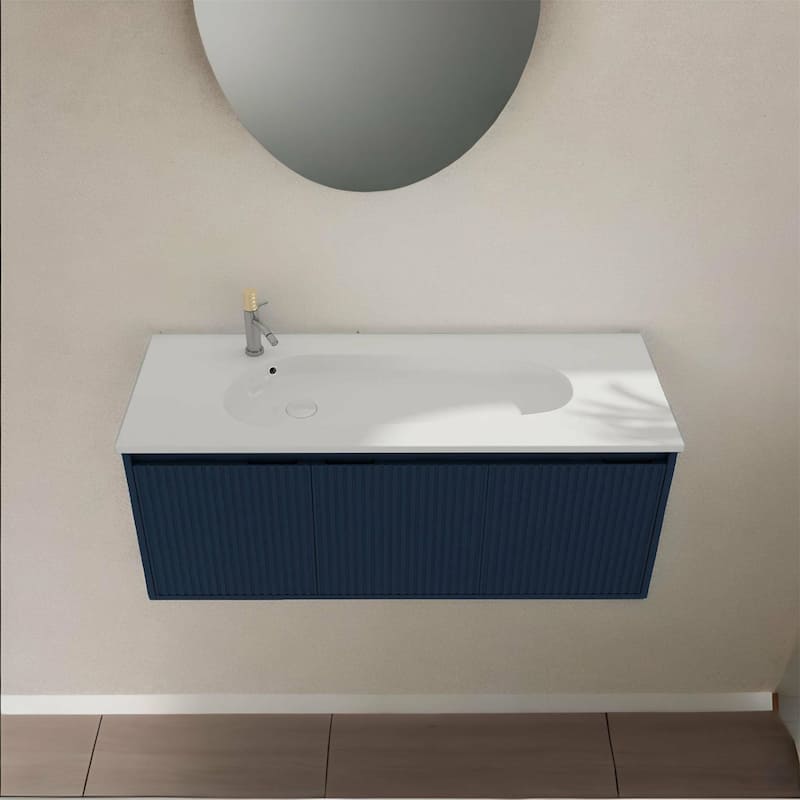 Navy Blue 48" Floating Bathroom Vanity with Drop Shaped Resin Sink - Navy Blue
