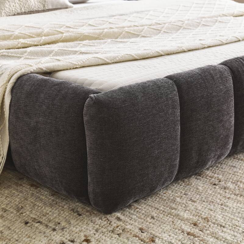 Platform Bed Frame, Chenille Upholstered Bed with Headboard and Solid Frame