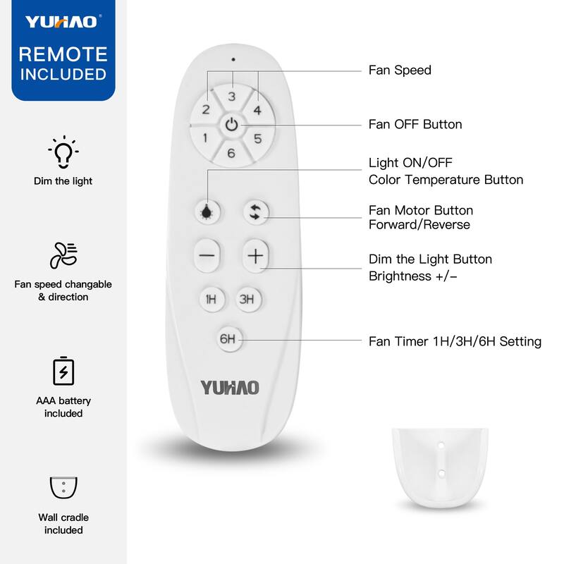 42 Inch Ceiling Fan with LED Light, 6 Speed Remote Control Ceiling Fan Lighting with Reversible Ultra Quiet Motor
