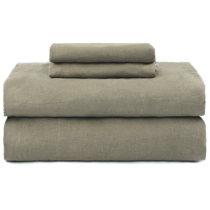 100% French Linen Sheet Set by BOKSER HOME - King - Moss