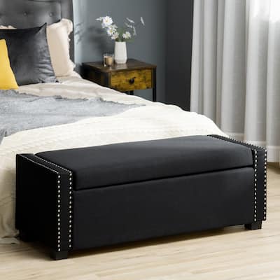 HOMCOM Nailhead Trim Upholstered Flip Top Storage Bench, Fabric Ottoman for Bedroom, or Living room - 47.25"x19.75"x17.25"