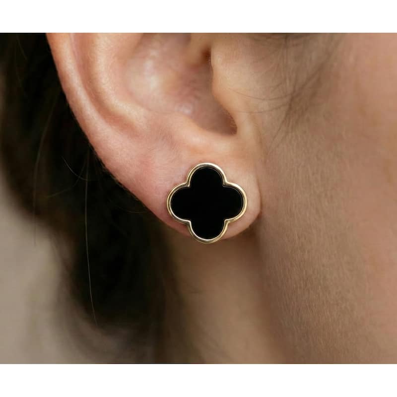 Italian Gold 14K Yellow Gold Large Clover Stud Earrings - Made in Italy - Clover Size 15mm 2.40 grams