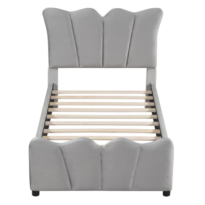 Velvet Upholstered Bed with Distinctive Headboard & Footboard