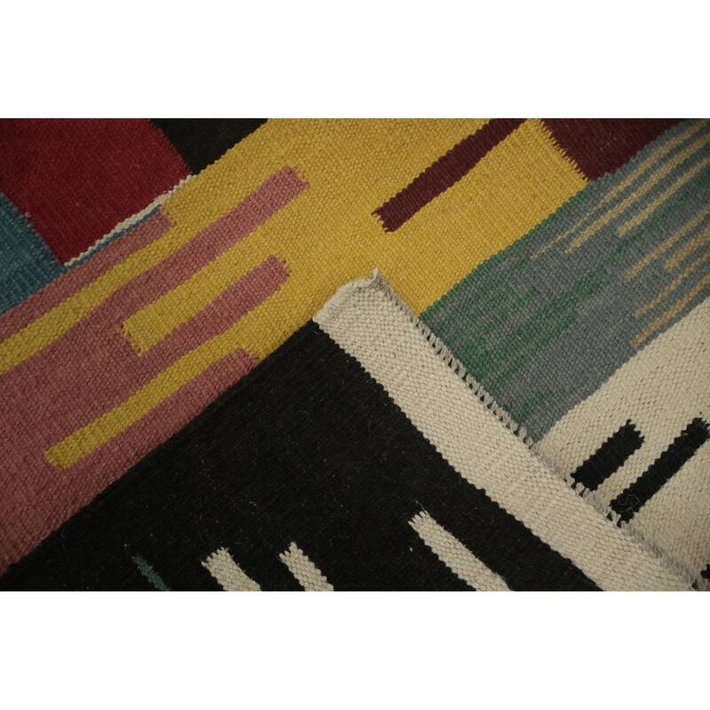 Hand Woven Oriental 100% Wool Carpet Southwestern Modern Multi-Colored Kilim Area Rug - 6' 7'' X 5' 3''