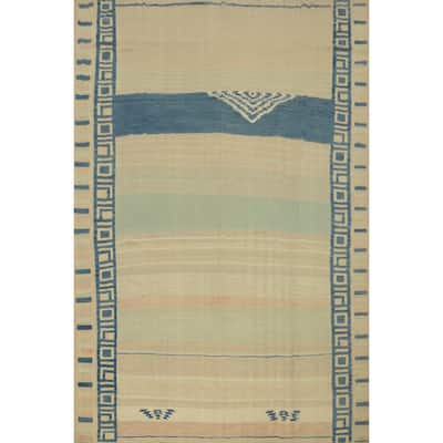 Hand Woven Oriental 100% Wool Carpet Southwestern Tribal Beige & Ivories Kilim Area Rug - 12' 11'' X 9' 11''
