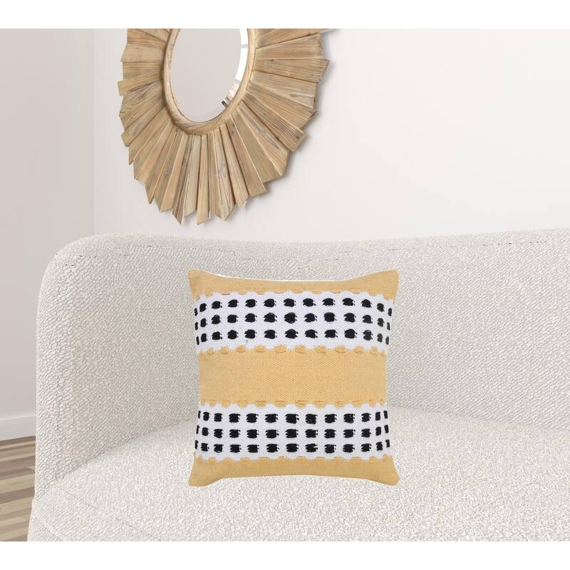HomeRoots 20" X 20" Yellow Black And White 100% Cotton Striped Zippered Pillow