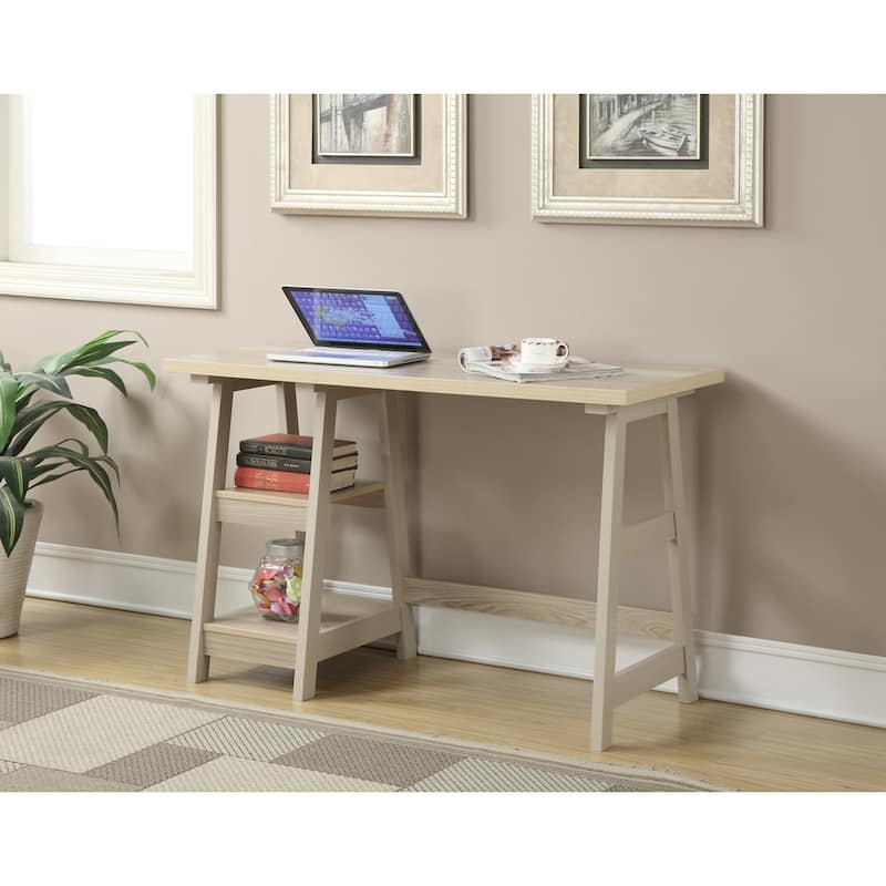Convenience Concepts Designs2Go Trestle Desk with Shelves - Weathered White