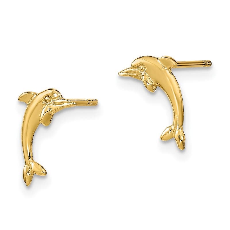 Curata 10k Yellow Gold 10.56x7.62mm Dolphin Post Earrings