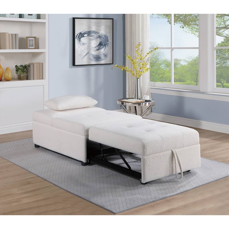 Modern Sherpa Upholstered Sleeper Sofa Chair with Pull-Out Bed & Pillow