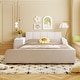 preview thumbnail 1 of 95, Velvet Grounded Bed Mother & Child Bed Platform Slat Bed Frame with Little Round Stool and Bedside Desk for Growing Child Beige - Full