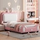 preview thumbnail 2 of 6, Twin size Upholstered Rabbit-Shape Princess Bed,Twin Size Platform Bed with Headboard and Footboard,White+Pink