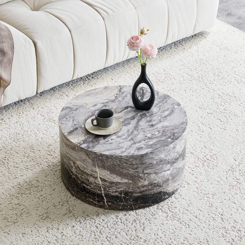 Marble Texture Round MDF Coffee Table: 23.6" Diameter × 11.8" Height, Modern Minimalist Style, Perfect for Living Room
