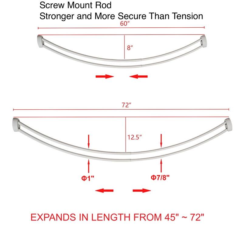 Utopia Alley Rustproof Wall Mounted Aluminum Double Curved Shower Curtain Rod, Screw Mount Rod, Adjustable Rod from 45" to 72"