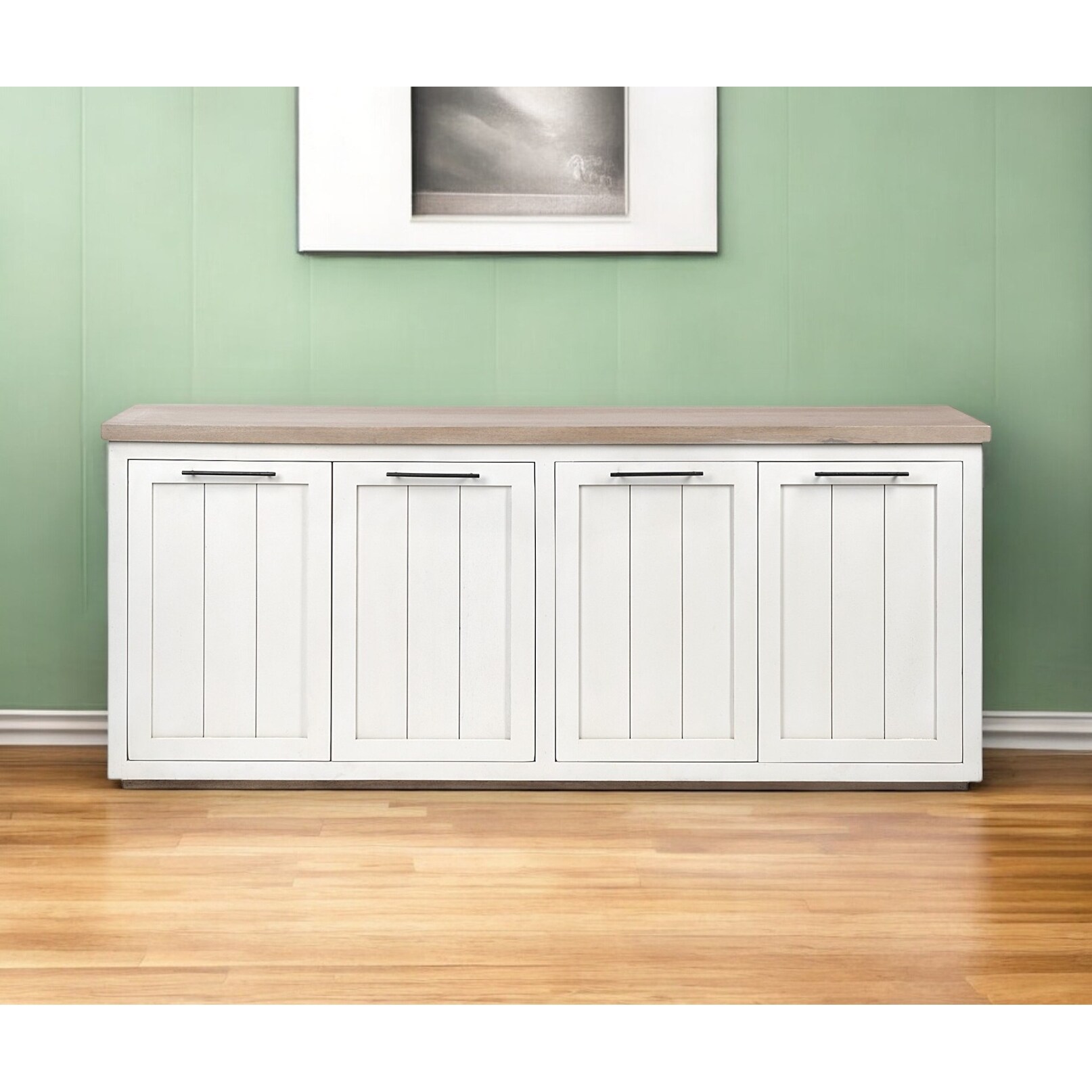 Brown Solid Mango Wood Top & White Frame Sideboard With 4 Cabinet Doors Brown Solid Mango Wood Top & White Frame Sideboard With 4 Cabinet Doors