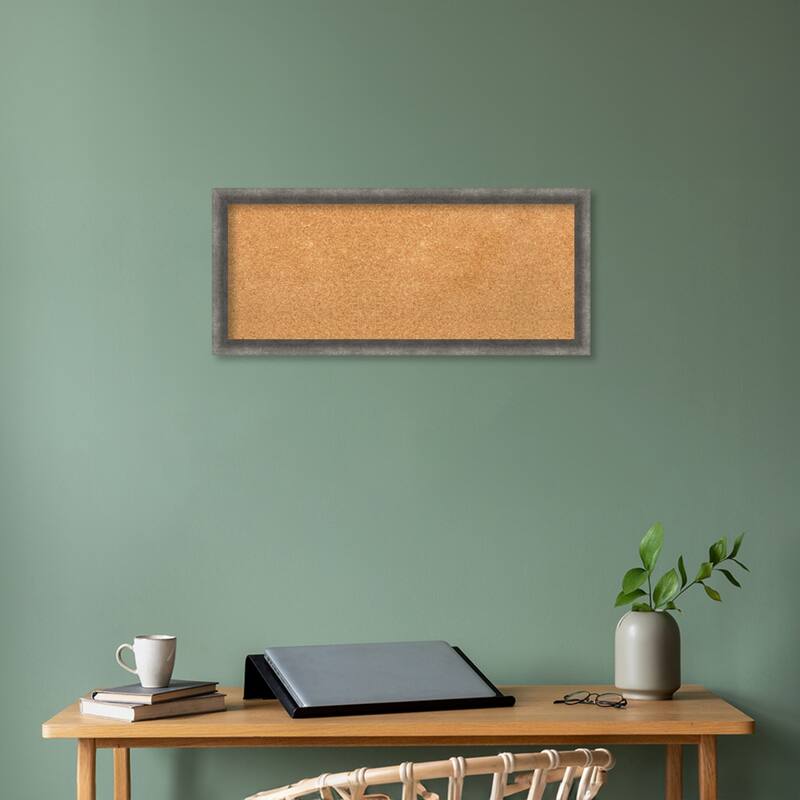 Burnished Concrete Narrow Wood Framed Natural Corkboard Bulletin Board