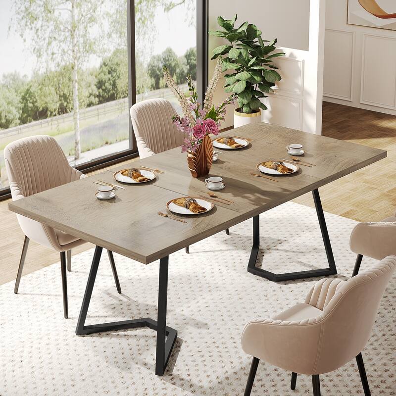 Modern Dining Dinner Table, 55 Inches Dining Room Table for 4-6 People - Light Brown