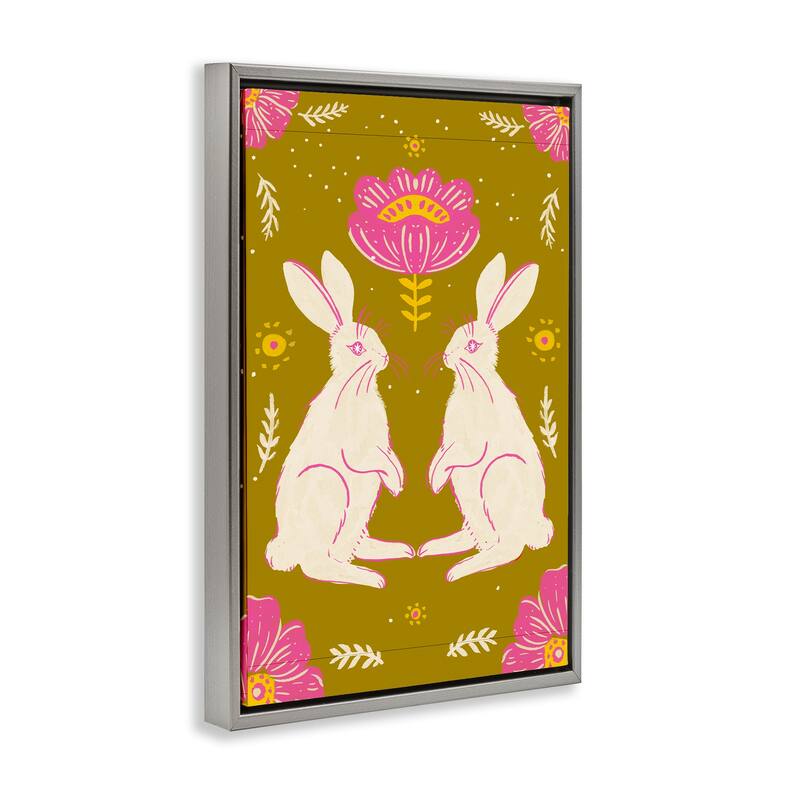 Stupell Mirrored Spring Bunnies Framed Floater Canvas Wall Art Design By Hannah Moren