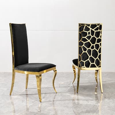 2 Piece Velvet Kitchen Dining Chairs with Upholstered, High Backrest, Stainless Steel Legs for Dining Room Kitchen Living Room