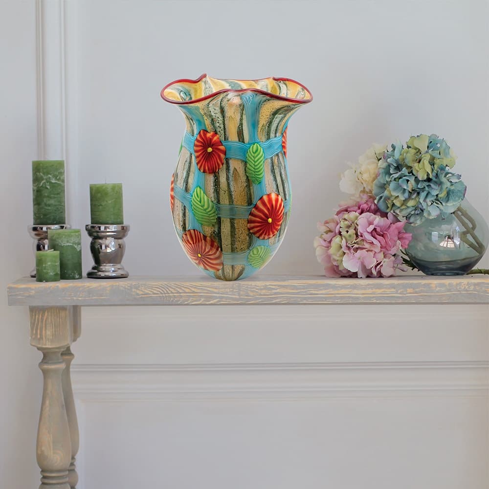 Plazio Hand Blown Art Glass Vase