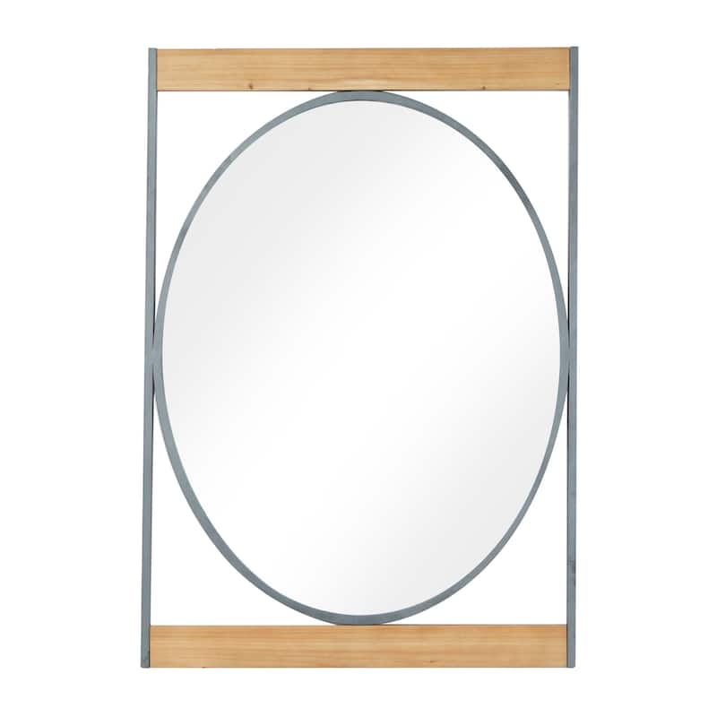 Brown Metal Wall Mirror with Wood Accents