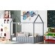 preview thumbnail 1 of 39, Kids Twin Size Wood Bed with House Frame & Roof - Playhouse Design Gray