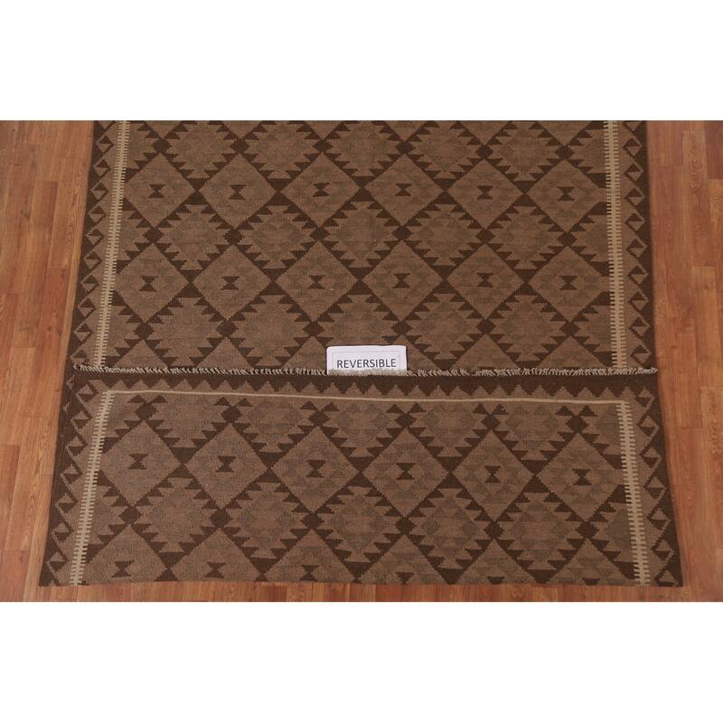 Hand Woven Oriental 100% Wool Carpet Southwestern Geometric Brown Kilim Area Rug - 9' 9'' X 6' 8''
