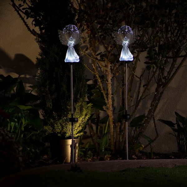 Alpine Corporation Solar 3 Tier Snowflake Stakes with Cool White LEDs Set of 2 Multi