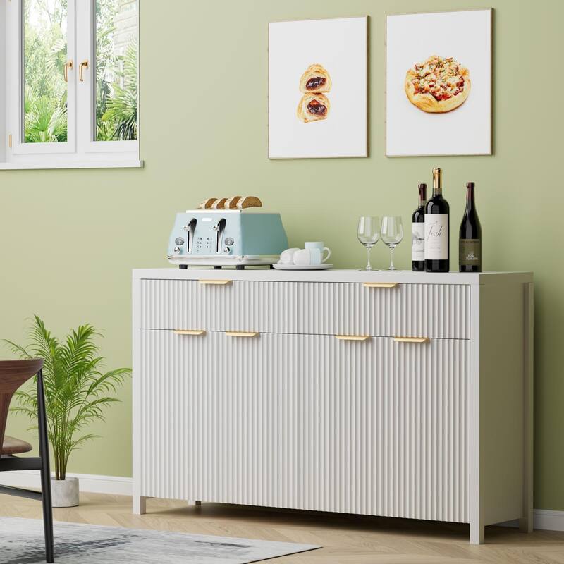 55"Fluted Sideboard Buffet Cabinet with Storage Drawers and Adjustable Shelves