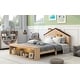 preview thumbnail 4 of 26, Full Size House Platform Kids Bed Frame with LED Lights and Storage, Wood Color