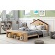 preview thumbnail 4 of 28, Rustic Style House-Shaped Full Size Wooden Platform Bed,Storage Headboard and Footboard with LED Lights