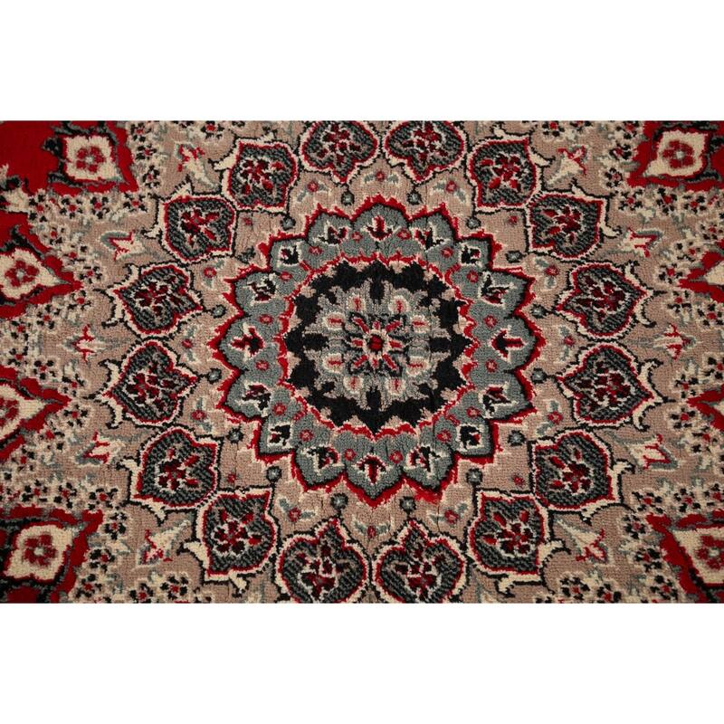Red Medallion Kashan Turkish Rug Machine-Made Floral Carpet - 6'4" x 9'8"