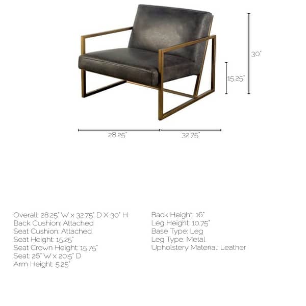 Armelle I Black Leather Seat w/Gold Metal Frame Accent Chair - 28.25" W x 32.75" D x 30.0" H